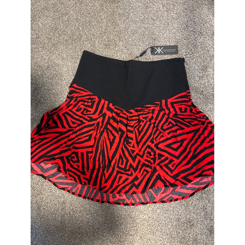 Kardashian Kollection Mini Skirt L Red Black NWT Geometric Maze High Waist